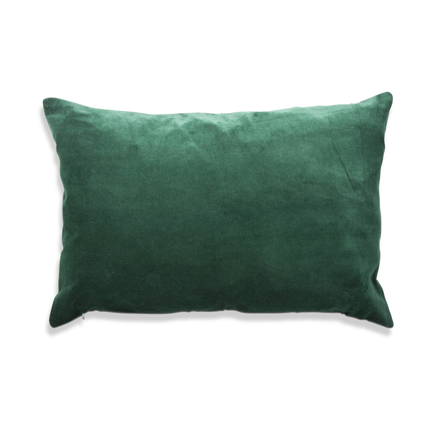 24&#x22;x16&#x22; Green Velvet Lumbar Cotton Frayed Fringe Accent Decorative Throw Pillow Poly Filled Removable Insert Rectangle Embroidered Details