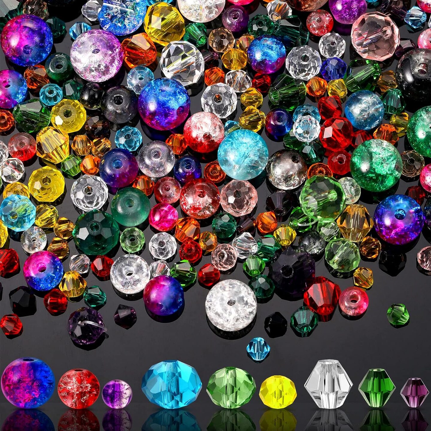 1300 Pieces Crystal Beads For Jewelry Making Crackle Glass Beads Faceted Crystal Glass Beads Bicone Crystal Beads Loose Beads Sparkly Beads For Bracelets Necklace Pendants Making Supplies
