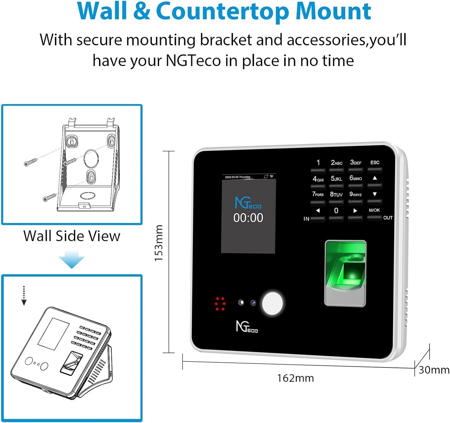 NGTeco&#xAE;- Time Clocks for Employees Small Business with Face | Finger Scan, RFID &#x26; PIN Punching