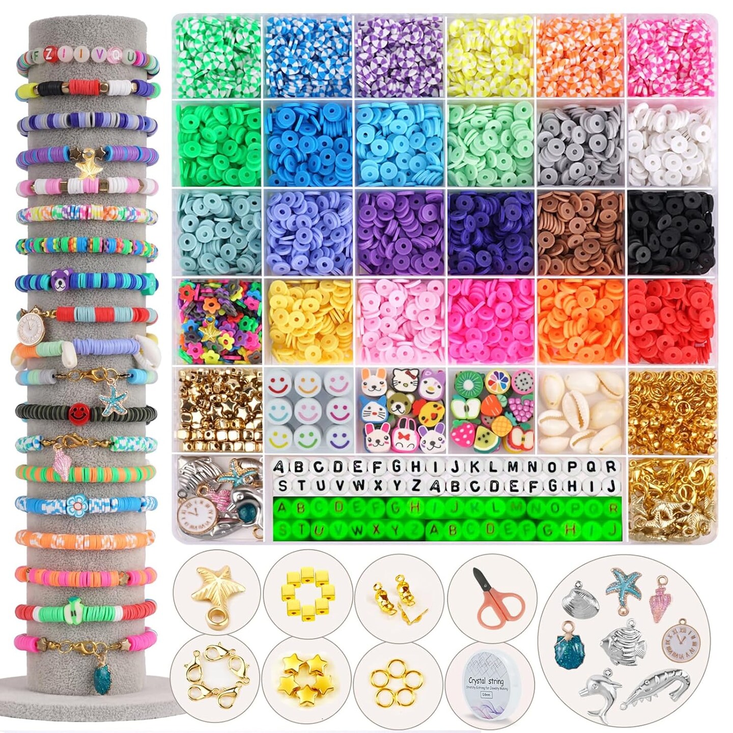 6100Pcs Clay Beads Bracelet Making Kit For Girls 24 Colors Friendship Bracelet Beads Kit With Letter Beads Polymer Heishi Bead For Jewelry Making