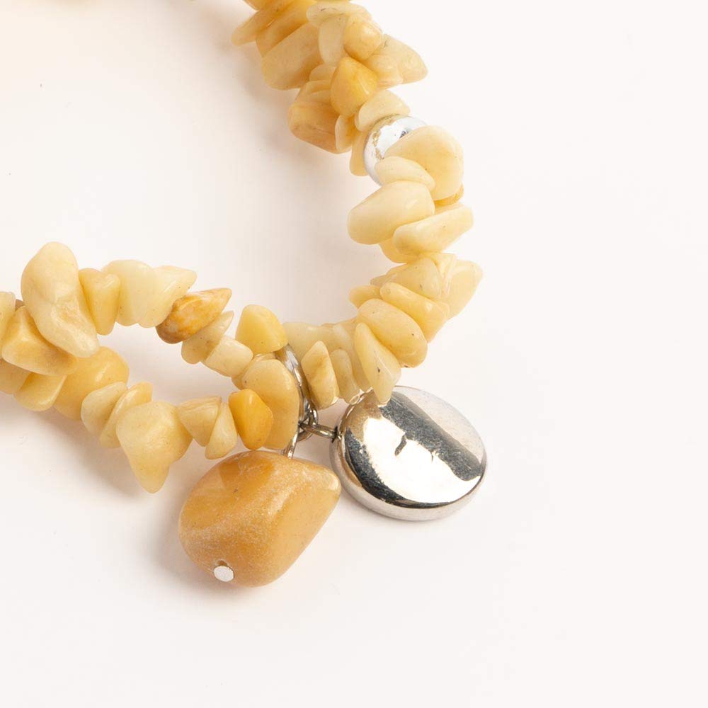 Earth&#x27;s Jewels Semi-Precious Honey Jade Naturel Jasper Yellow 2-Strand Bracelet, Circle Charm
