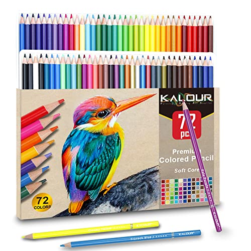 KALOUR 72 Count Colored Pencils for Adult Coloring Books, Soft Core,Ideal for Drawing Blending Shading,Color Pencils Set Gift for Adults Kids Beginners