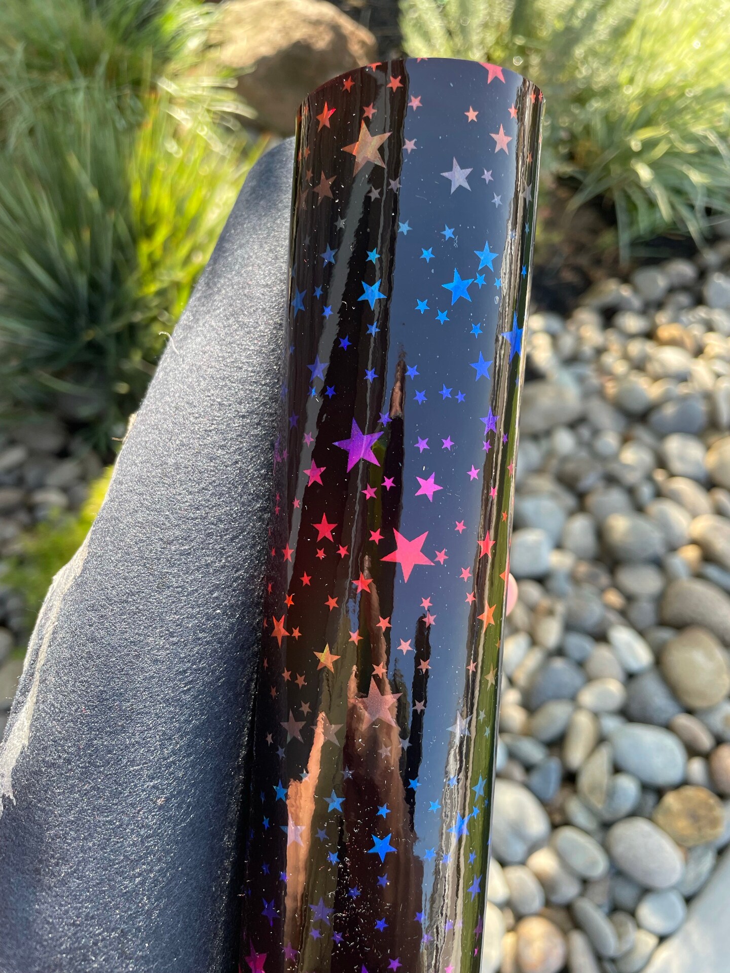 Purple/Blue/Orange Holographic Star Patent Vinyl (faux leather)
