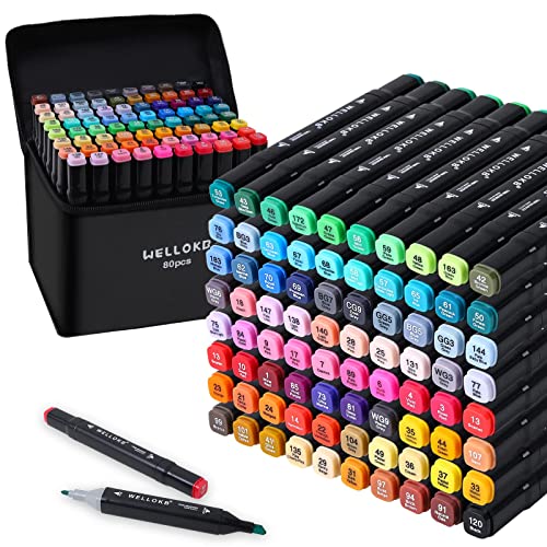 WELLOKB Alcohol Markers, 80 Dual Tip Permanent Art Markers for
