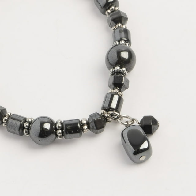 Earth's Jewels Semi-Precious Natural Hematite Grey Bracelet, Rectangle Charm