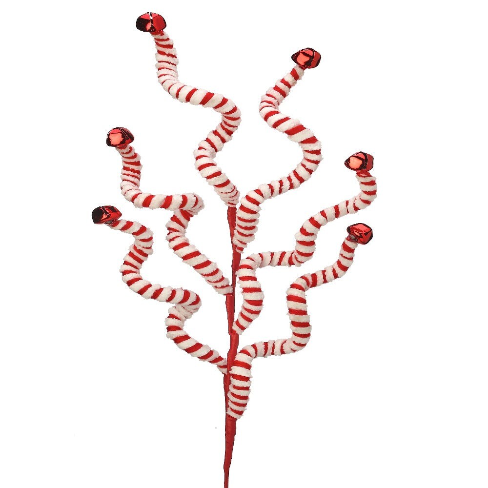 24&#x22; Fabric Peppermint Stripe Jingle Bell Spray &#x2013; Festive Christmas Decoration