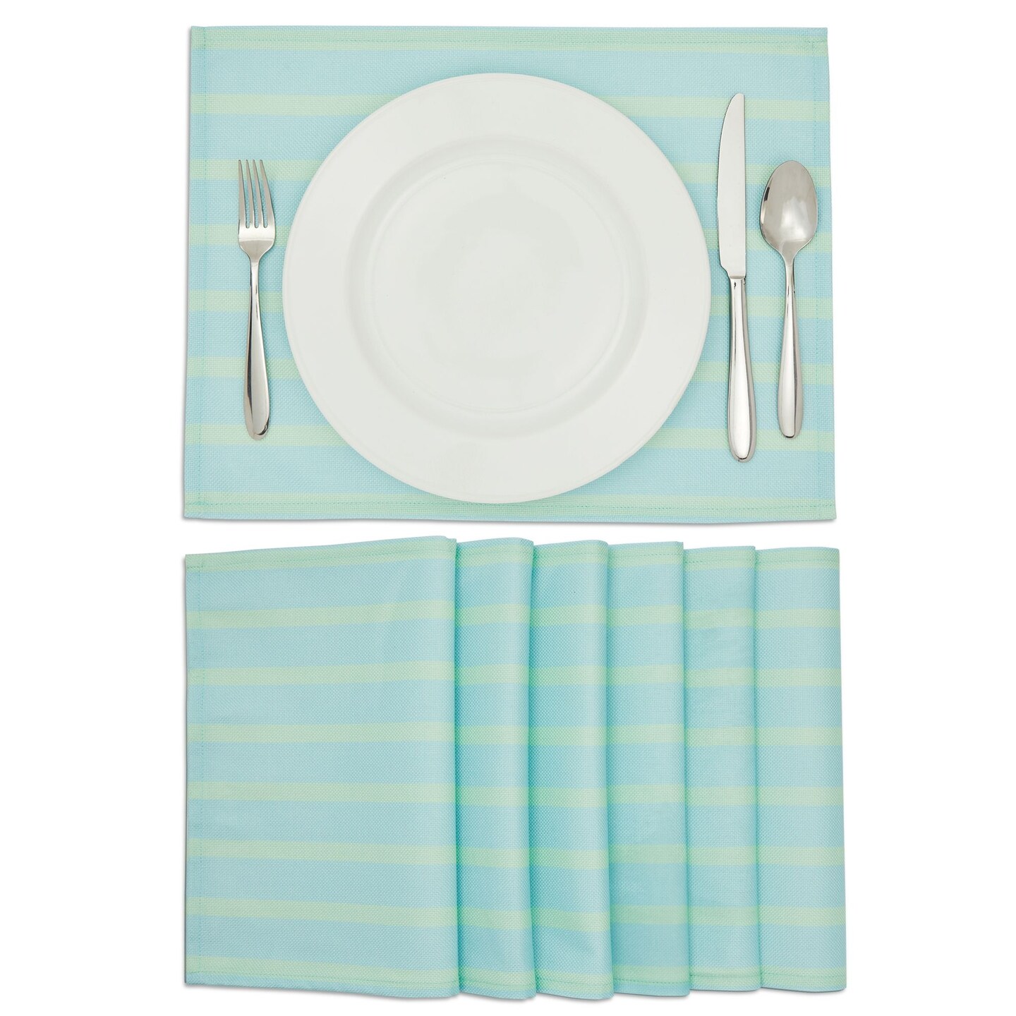 Set of 6 Placemats 13 x 17 in, Blue Green Striped Washable Place Mats for Kitchen &#x26; Dining Table Decoration
