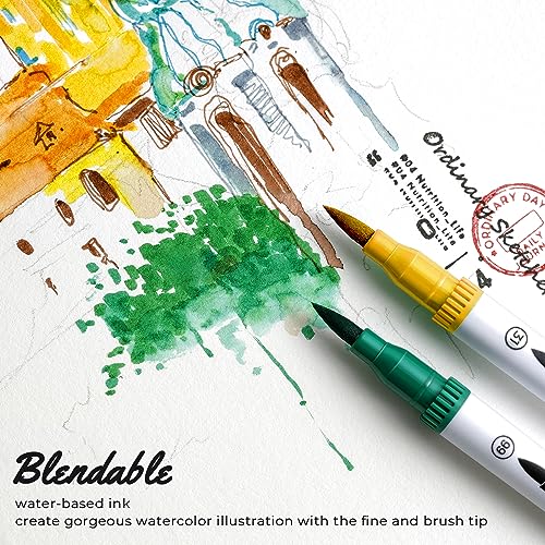 Markers for Adult Coloring Books: 100 Colors Coloring Markers Dual Tips Fine & Brush Pens Water-Based Art Markers for Kids Adults Drawing Sketching Bullet Journal Non-bleeding - Maui - White