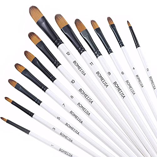 GETHPEN Filbert Paint Brushes Set, 12 PCS Artist Brush for Acrylic Oil  Watercolor Gouache Artist Professional Painting Kits with Synthetic Nylon  Tips White