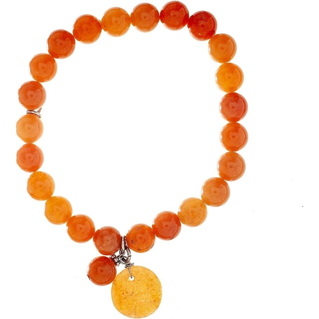 Earth&#x27;s Jewels Semi-Precious Peach Aventurine Orange Round Beads Bracelet, Red Charm