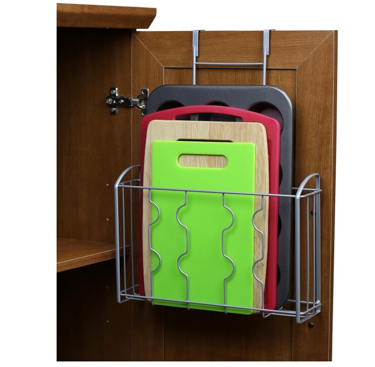 Kitchen Over The Cabinet Door Organizer Holder, Silver