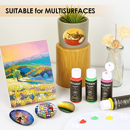 GOTIDEAL Acrylic Paint Set with 10 Brushes, 18 Colors(59ml, 2 oz) Art Craft  Paint Non Toxic, Perfect for Hobby Painters, Artist, Adults, Ideal for