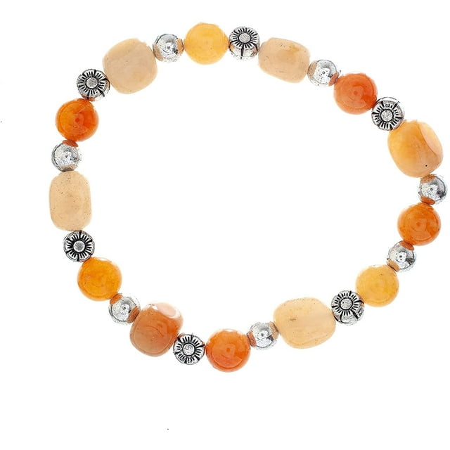 Earth&#x27;s Jewels Semi-Precious Peach Aventurine Orange Natural Round Bracelet