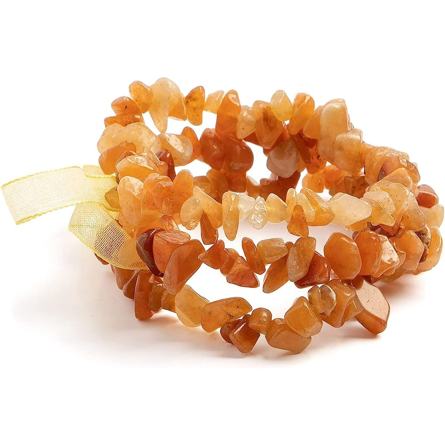 Earth's Jewels Semi-Precious Peach Aventurine Orange Chips Bracelet 3-Strand