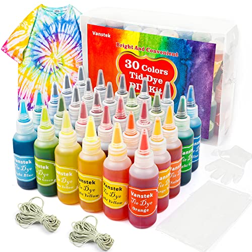 30 Colors Tie Dye Kit, Tie Dye Shirt Fabric Dye for Women, Kids, Men, with Rubber Bands, Gloves, Plastic Film and Table Covers for Family Friends Groups Party Supplies