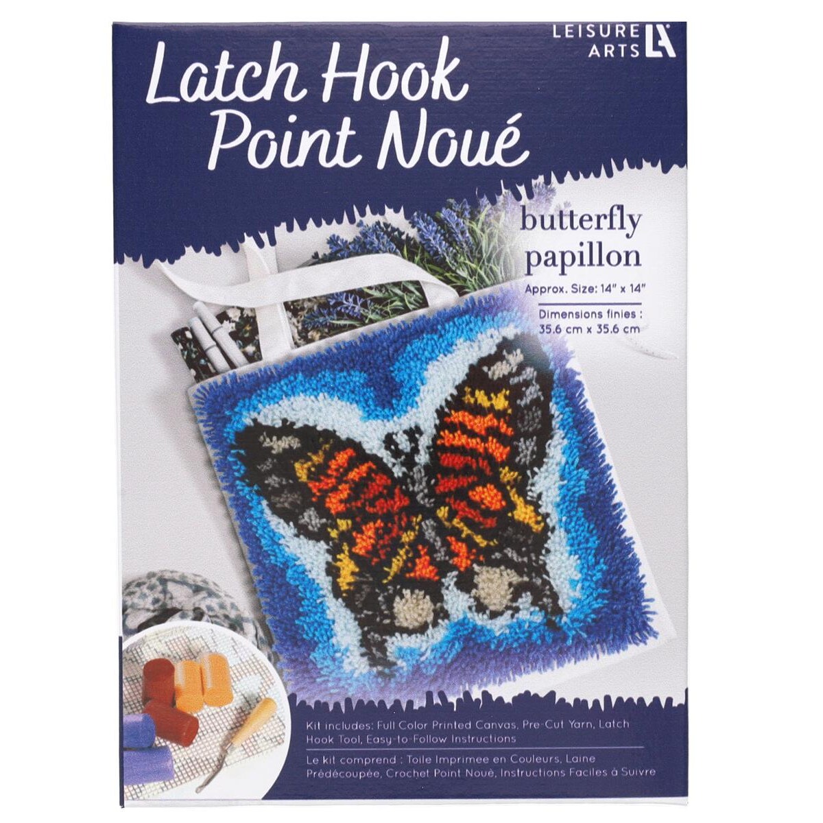 Leisure Arts Latch Hook Kit Butterfly, 14", Latch Hook Kit, Latch Hook Rug Kits, Rug Making Kit, Latch Hook Kits for Adults, Latch Hook Kits for Adults Beginners