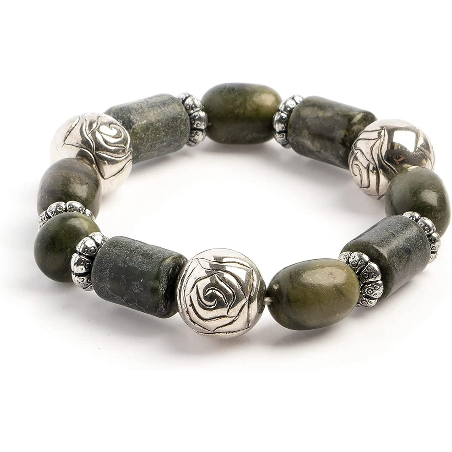 Earth&#x27;s Jewels Semi-Precious New Jade Natural Stretch Bracelet #85