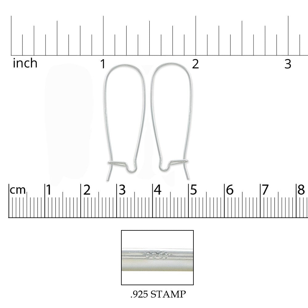 JewelrySupply Sterling Silver Long Kidney Style Earring Wires (1 Pair of Sterling Silver Earrings)