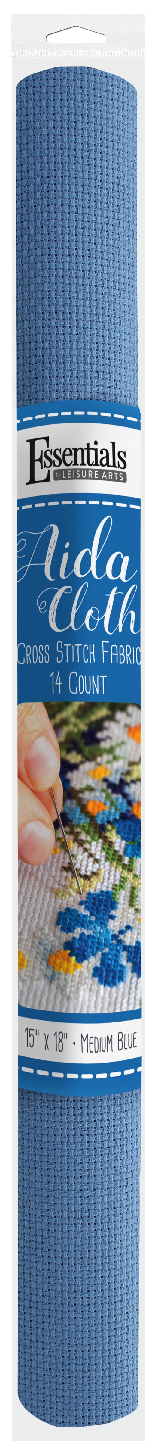 Essentials By Leisure Arts  Aida Cloth, 14 count, 15&#x22; x 18&#x22;, Medium Blue cross stitch fabric for embroidery, cross stitch, machine embroidery and needlepoint