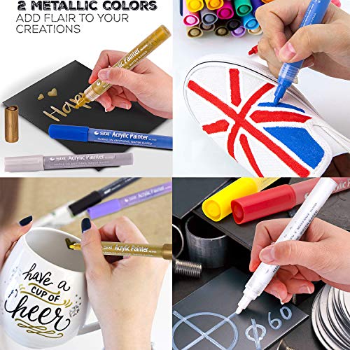 12 Colors, Acrylic Paint Pens, Medium Tip,  Water Based, Permanent &#x26; Waterproof Ink, Works on Rock, Wood, Glass, Metal, Ceramic, Marker Pens for DIY Craft Making Supplies