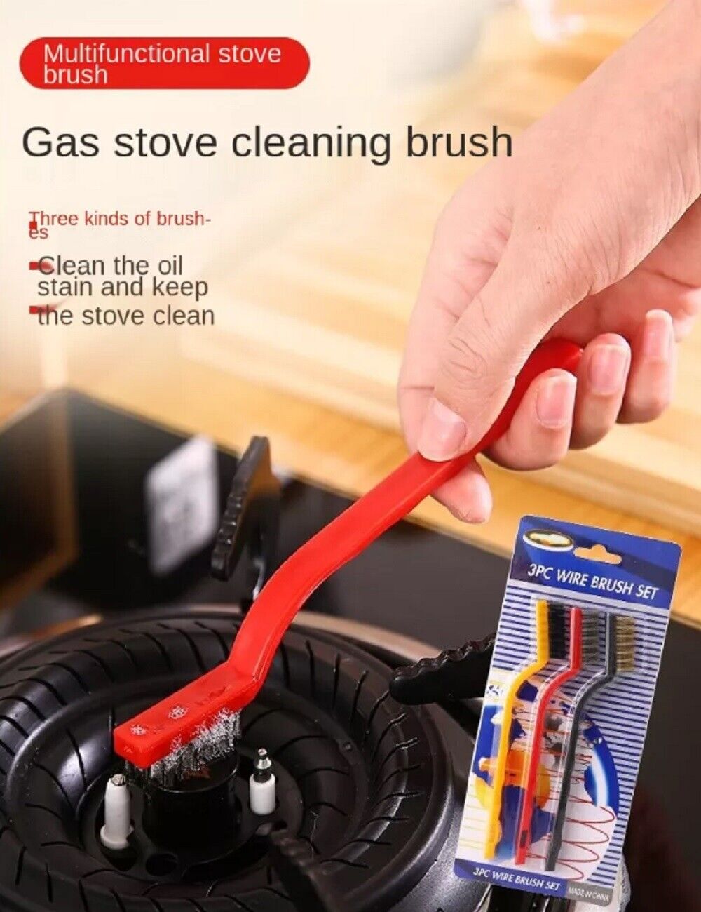 Kitcheniva Gas Stove Brushes Cleaner 3 Pcs