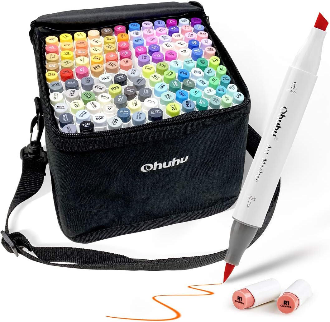  Ohuhu 48-Color Alcohol Brush Marker Set - Dual-Tip Art Markers  for Adult Coloring and Illustration with Refillable Ink : Arts, Crafts &  Sewing