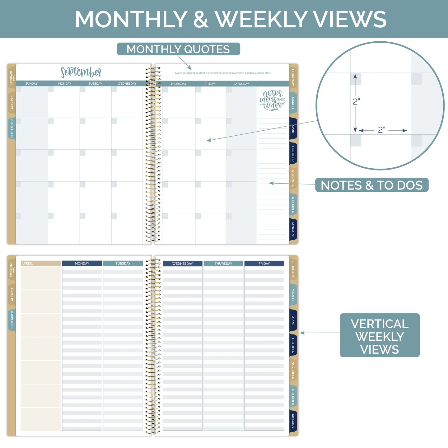 bloom daily planners Undated Teacher Planner &#x26; Calendar, Interchangeable Cover