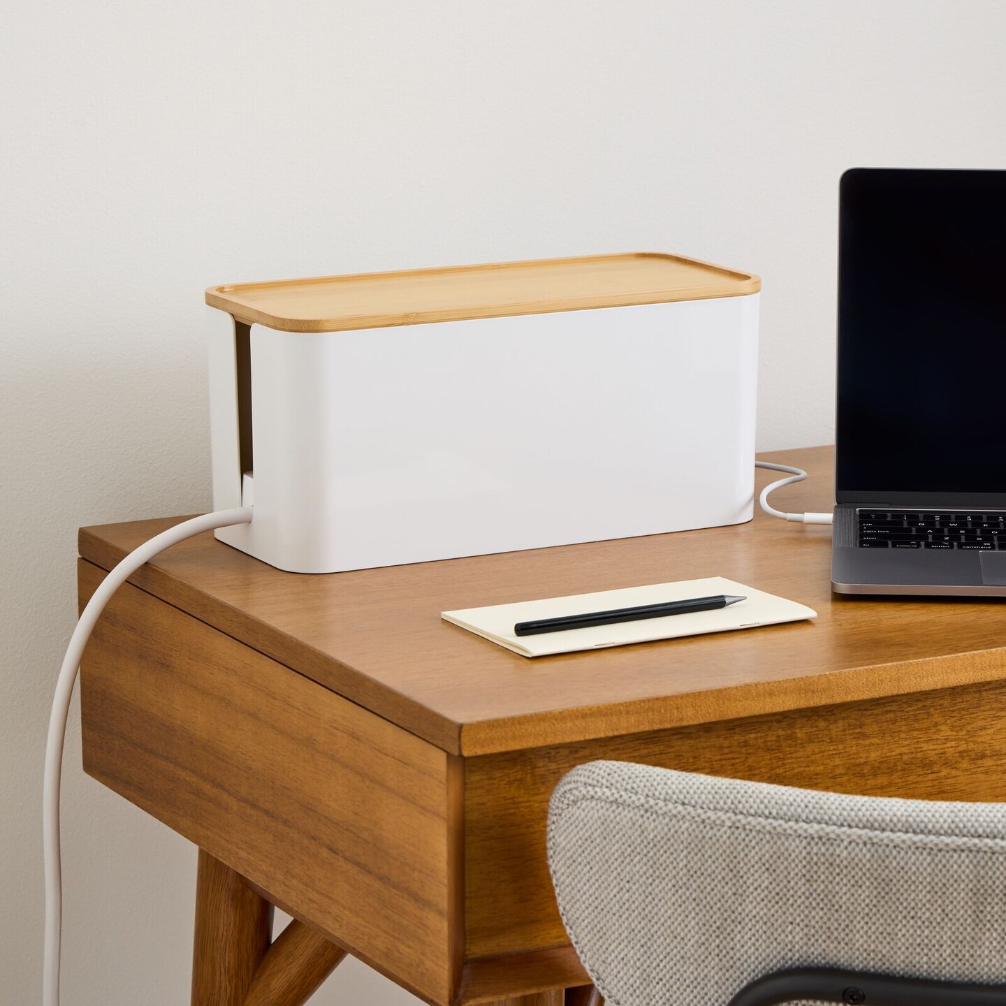 mDesign Cable Management Box Organizer for Cords and Wires, Small, White/Natural