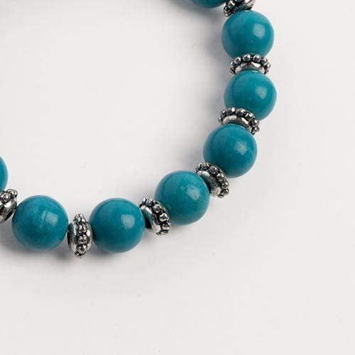 Earth's Jewels Semi-Precious Dyed Turquoise Stretch Bracelet, Flower Spacer Beads