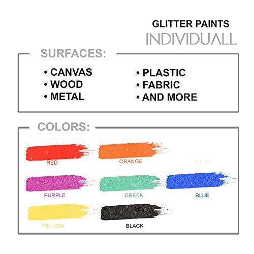 Set of 8 Glitter Paint - Sparkly, 20mL Acrylic Paints with Metallic Shimmer - Art Supplies for Canvas, Paper, Wood, Metal and Plastic - Gifts for Artists