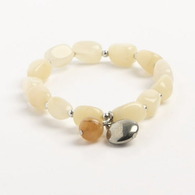 Earth&#x27;s Jewels Semi-Precious Honey Jade Naturel Jasper Yellow Bracelet, Circle Charm