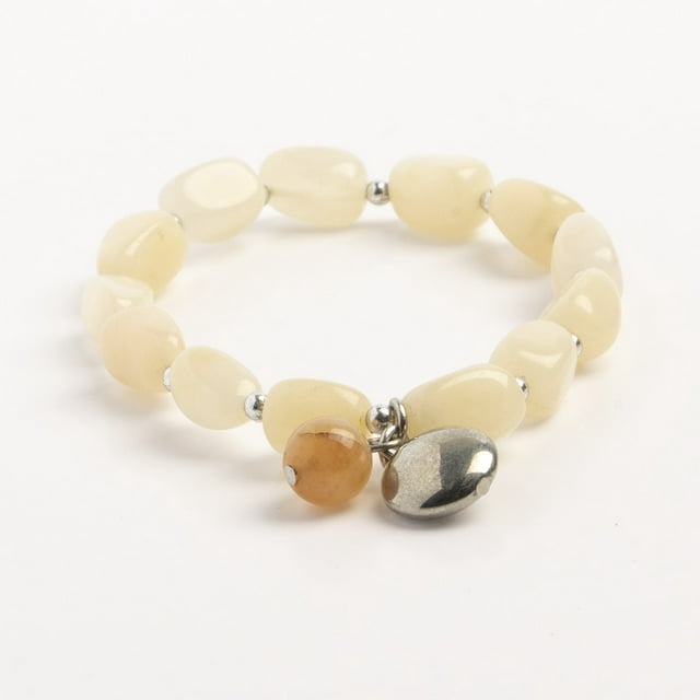 Earth's Jewels Semi-Precious Honey Jade Naturel Jasper Yellow Bracelet, Circle Charm
