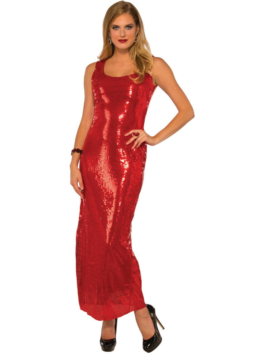 Women&#x27;s Long Sultry Red Sequin Dress Costume