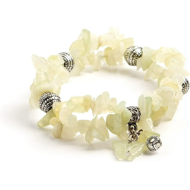 Earth&#x27;s Jewels Semi-Precious New Jade Natural Bracelet, Butterfly Charm