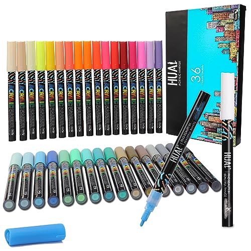 HUAL Acrylic Paint Markers Paint Pens 36 Colors, Premium Medium Tip Acrylic  Paint Pens for Rock Painting,Stone, Glass, Wood, Fabric, Canvas, Metal, DIY  Crafts Making, Non-Toxic and No Odor