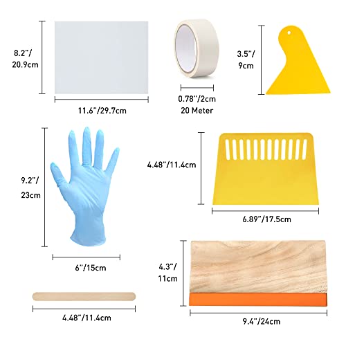 24 Pieces Screen Printing Kit, Include 3 Sizes Wood Silk Screen Printing Frame with 110 Mesh, Screen Printing Squeegees, Transparency Inkjet Film, Masking Tape