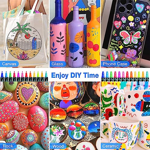 12 Colors Acrylic Paint Pens,Paint Markers Dual Tip for Wood, Canvas, Stone, Rock Painting, Glass, Ceramic Surfaces,DIY Crafts Making Art Supplies