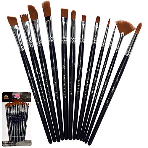 Pack of 12 Acrylic Paint Brushes - Professional, Wide and Fine Tip, Nylon Hair Artist Paintbrushes - Paintbrush Bulk Set for Watercolor, Canvas, Craft, Detail & Oil Painting