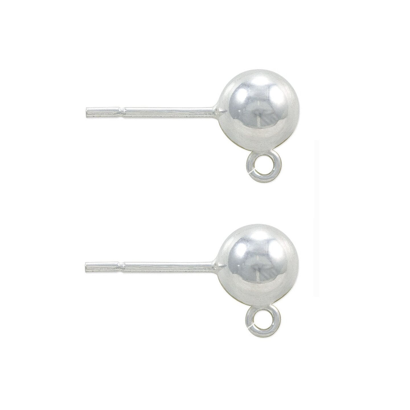 JewelrySupply Sterling Silver 5.6mm Ball Post Earrings with Open Ring (1 Pair of Sterling Silver Earrings)