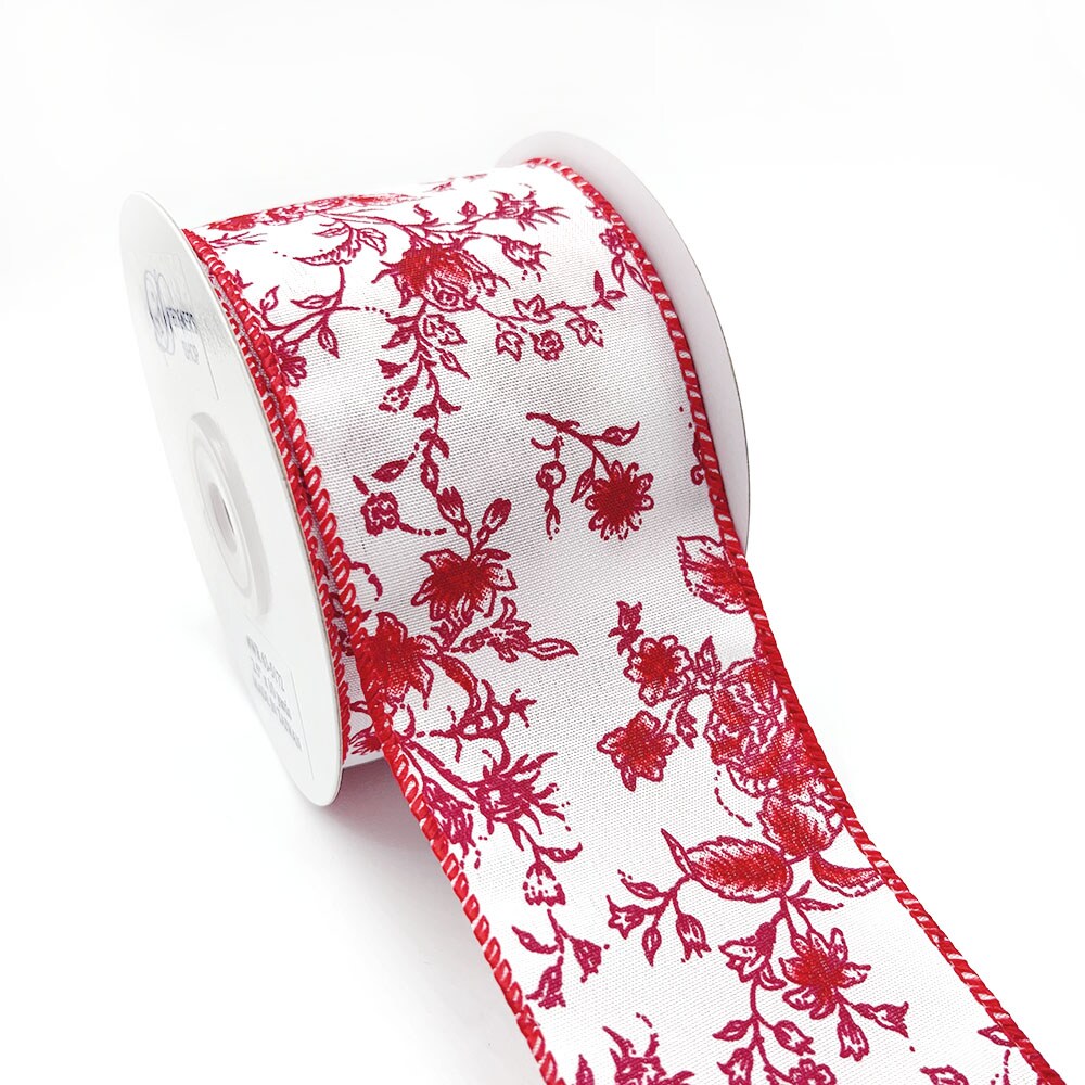 Designer’s Shop Rose Floral wired edge ribbon, 2.5” x 10 yard, Holiday and Wedding Ribbons