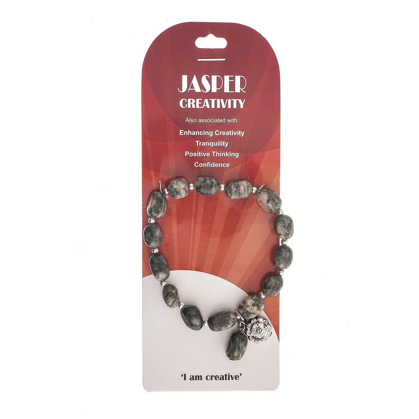 Earth's Jewels Semi-Precious Natural Jasper Gemstone Bracelet, Flower Charm