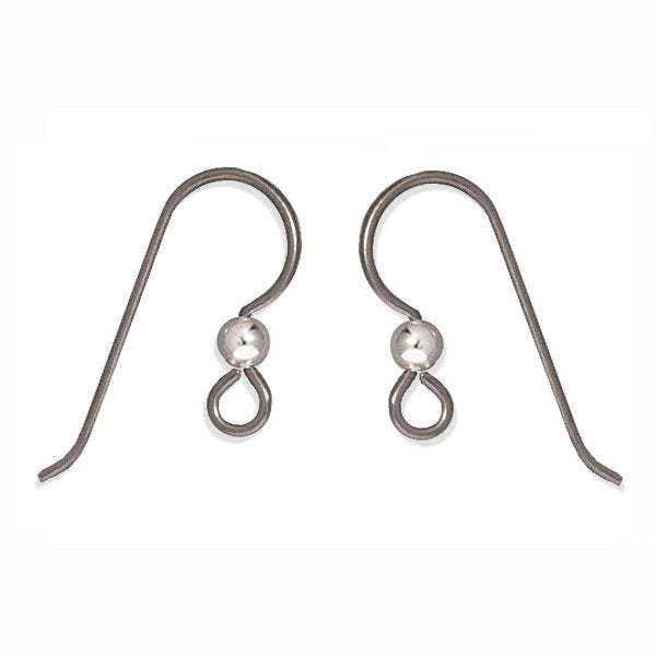 TierraCast Niobium Earring Wires with 3mm Sterling Silver Bead Grey (1 Pair of Earrings)