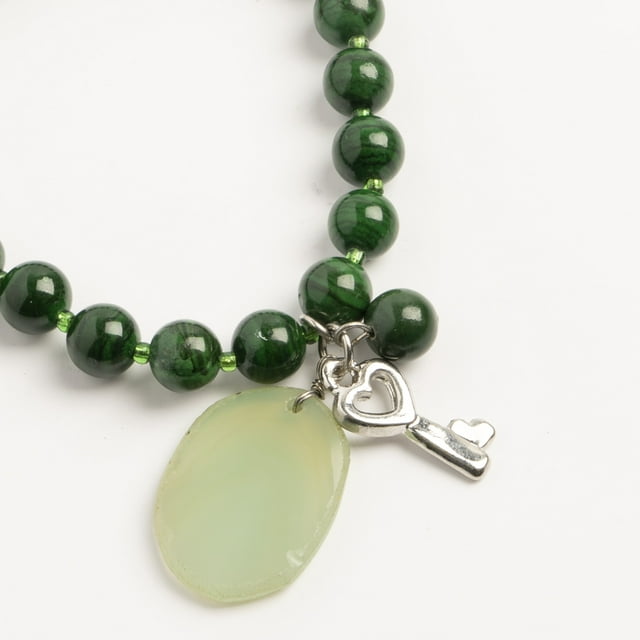 Earth's Jewels Semi-Precious Dyed Malachite Natural Jasper Green Bracelet, Agate & Key Charm