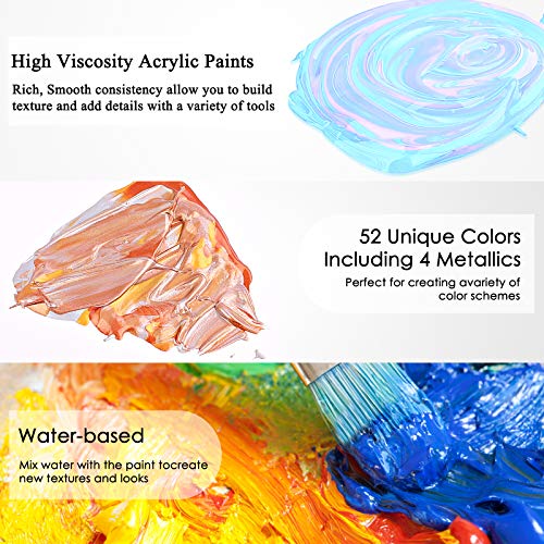 Caliart Acrylic Paint Set, 52 x22ml Tubes Artist Quality Non Toxic Rich  Pigments Colors Great for Kids Adults Professional Painting on Canvas Wood  Clay Fabric Ceramic Crafts