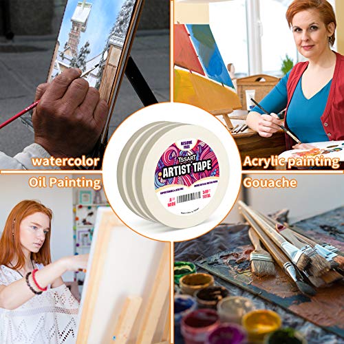 3 Pack White Artist Tape - Masking Artists Tape for Drafting Art Watercolor Painting Canvas Framing - Acid Free 0.6inch Wide 540FT Long Total