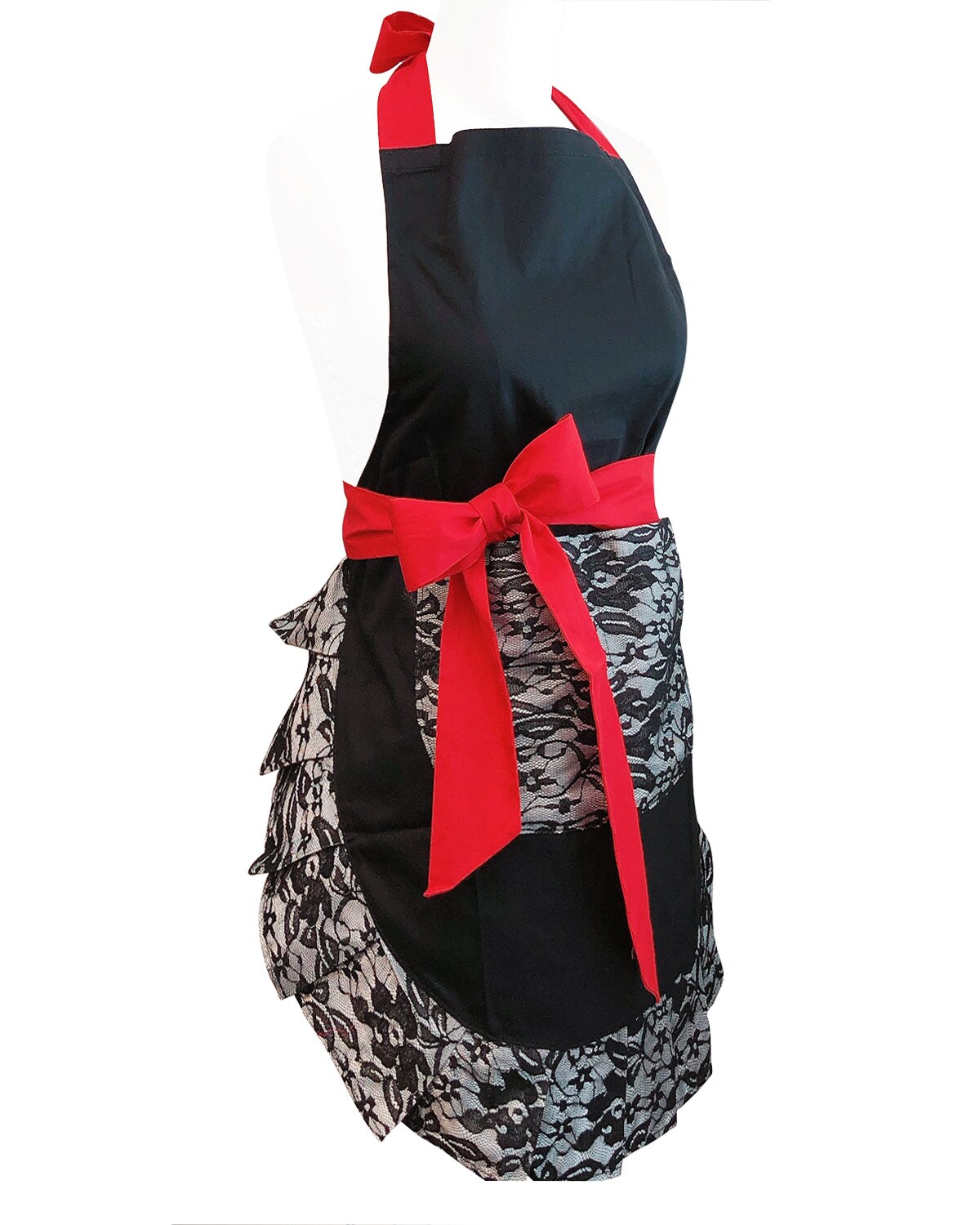 Wrapables Classic Vintage Apron, Stylish Cooking Apron, Mysterious Black Lace
