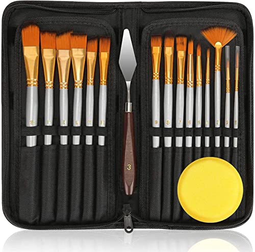18Pack Oil Paint Brushes Sets Professional Artist Acrylic Brush Kits for Canvas Painting Ceramic - 15 Sizes Brush 1 Standing Organizer 1 Mixing
