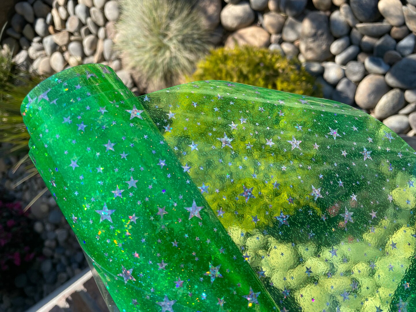 Lime Green Holographic Star Glitter Jelly Vinyl