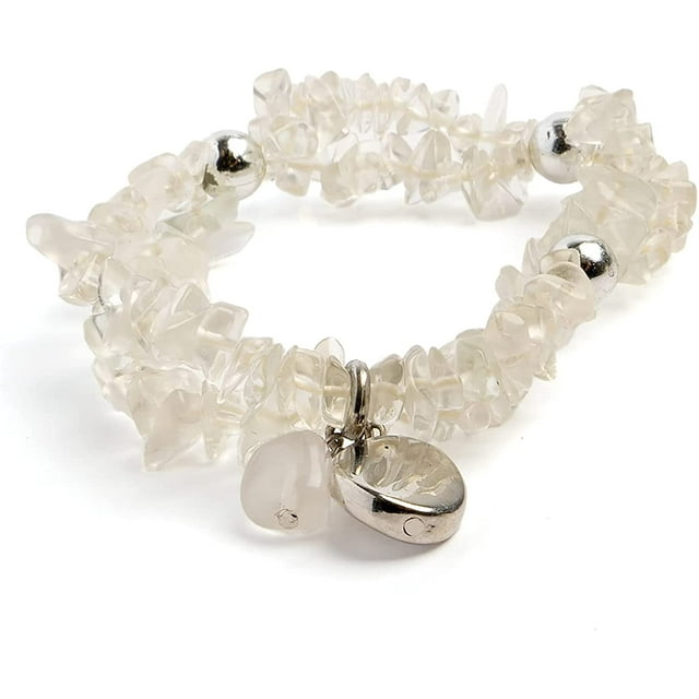 Earth&#x27;s Jewels Semi-Precious Natural Crystal Quartz Clear 2-Strand Bracelet, Circle Charm