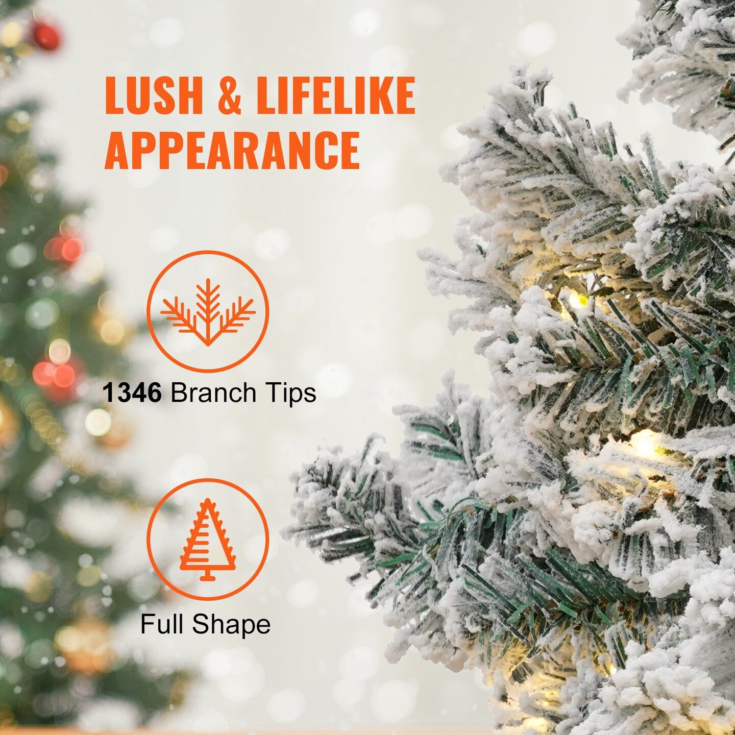 Christmas Tree, Full Holiday Xmas Tree with LED Lights, Metal Base for Home Party Office Decoration